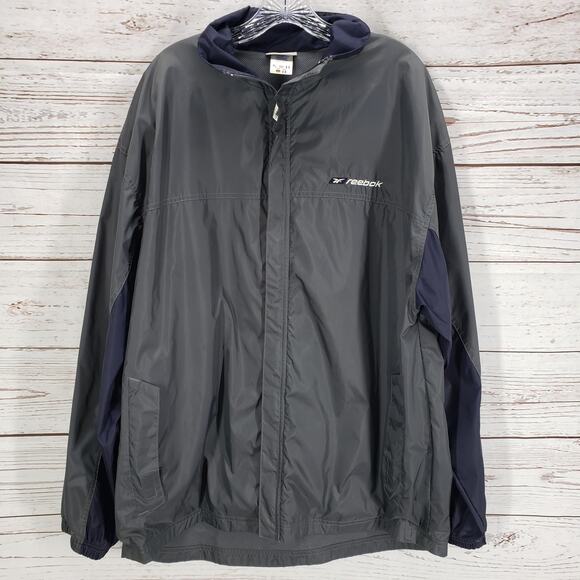 Reebok Men's Gray Blue Full Zip Windbreaker Jacket Size Large - Picture 1 of 14